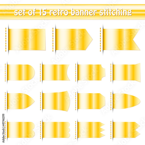 Set Of 15 Golden Retro Banner Stitching White