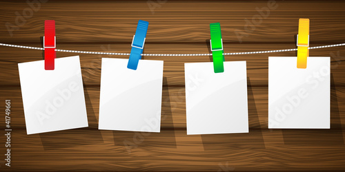 White paper on a clothesline. Vector illustration.