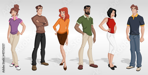 Group cartoon business people. Teenagers.