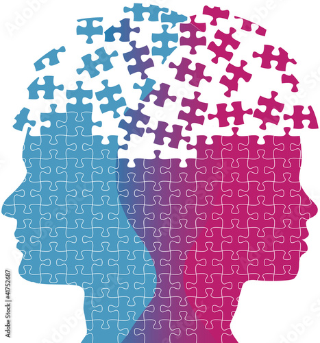 Man woman faces mind thought problem puzzle