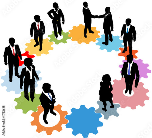 Business people team technology gears