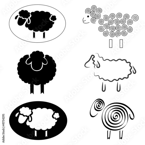black silhouettes of sheep on a white background