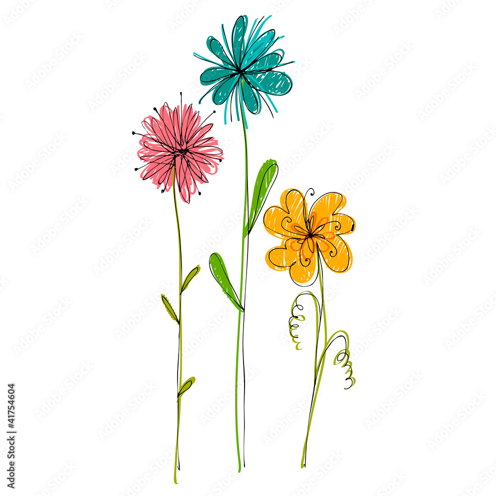 illustrated cute flowers for your spring design