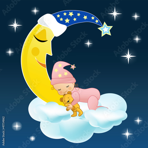 The baby sleeps on a cloud.
