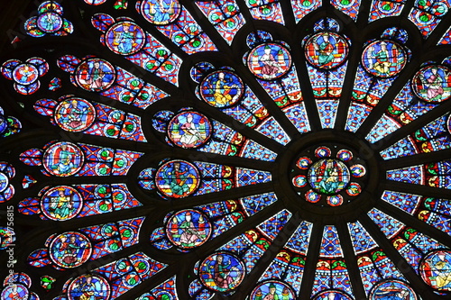 Fototapeta Beautiful stained glass window in Notre Dame