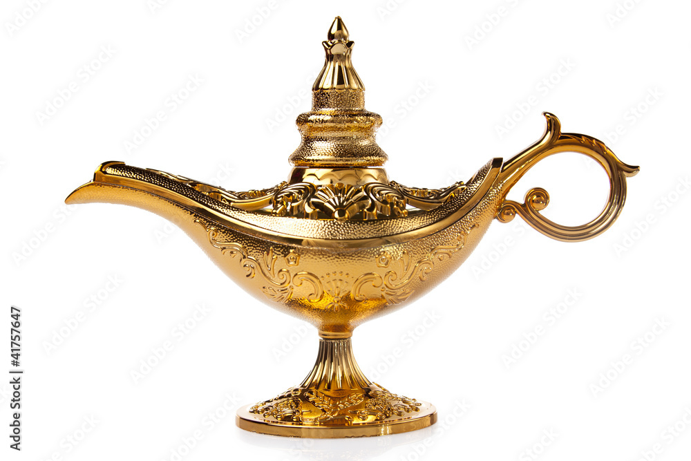 Magic Aladdin's Genie lamp isolated on white Stock Photo
