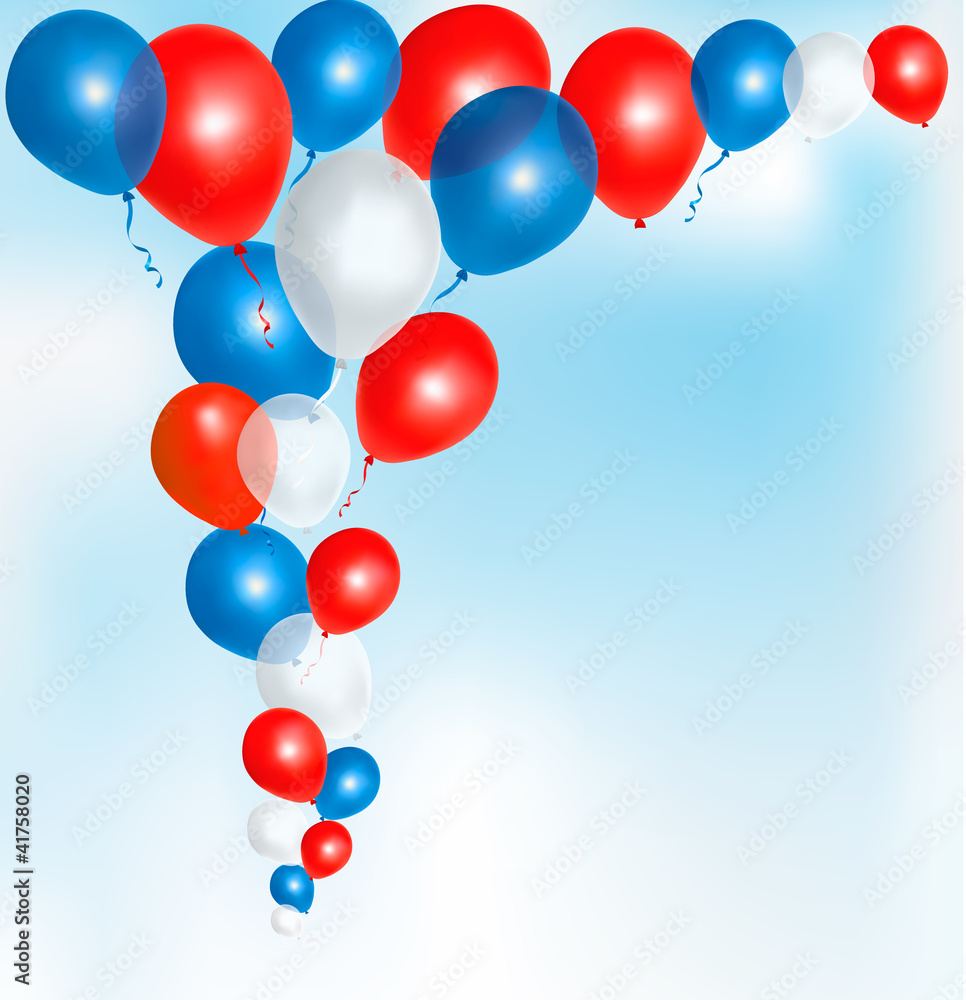 Red, blue and white balloons frame composition Red, blue and white balloons frame composition