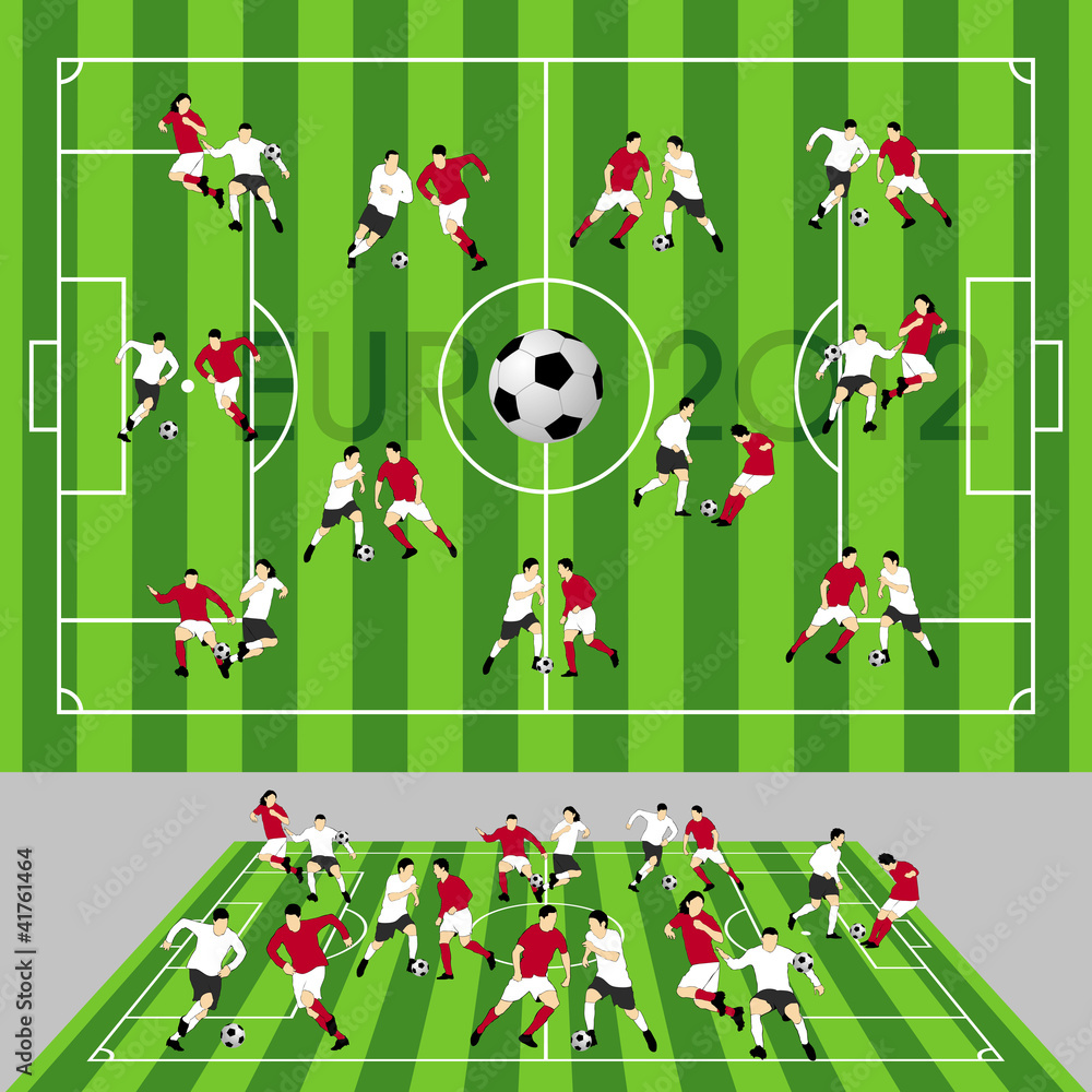 Fototapeta premium Football Field with Ball and Players