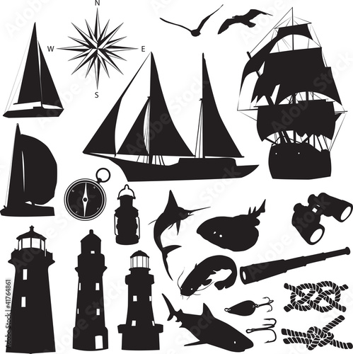 silhouettes of marine recreation