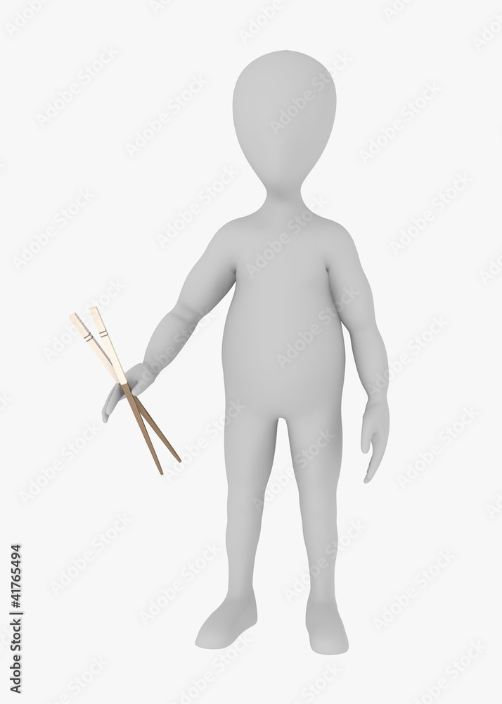 3d render of cartoon character with chopsticks 3d render of cartoon character with chopsticks