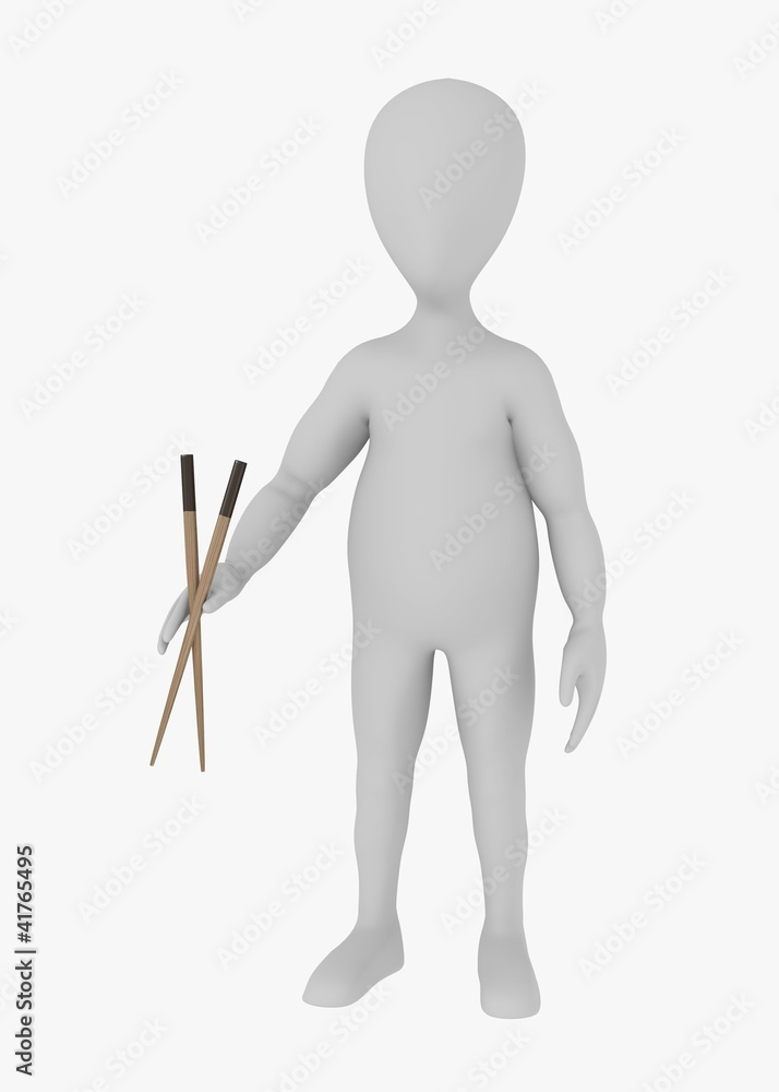 3d render of cartoon character with chopsticks 3d render of cartoon character with chopsticks