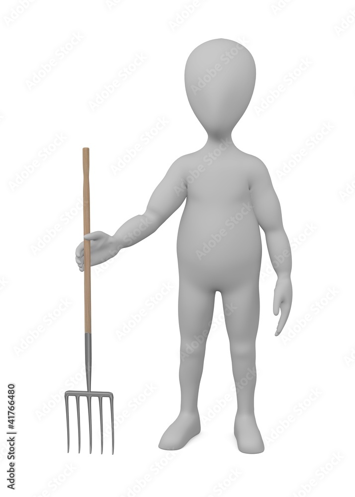 3d render of cartoon character with farming tool 3d render of cartoon character with farming tool