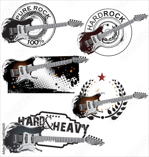 Grunge rubber stamp with electric guitar