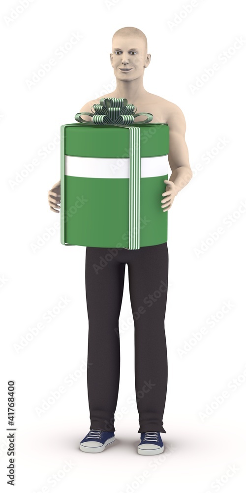 3d render of artificial character with gift 3d render of artificial character with gift
