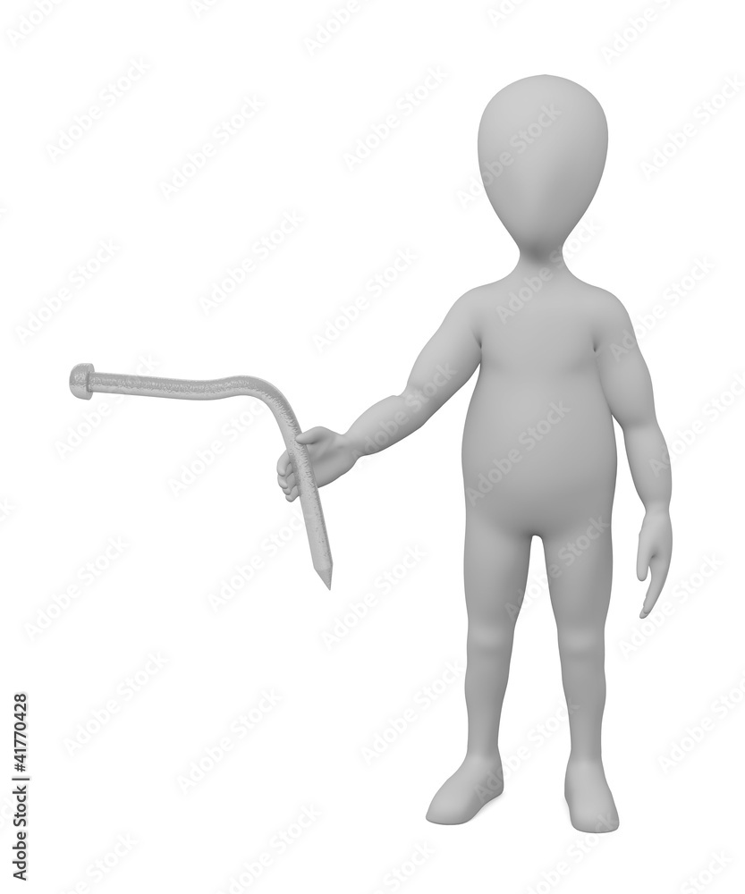 3d render of cartoon character with bended nail 3d render of cartoon character with bended nail