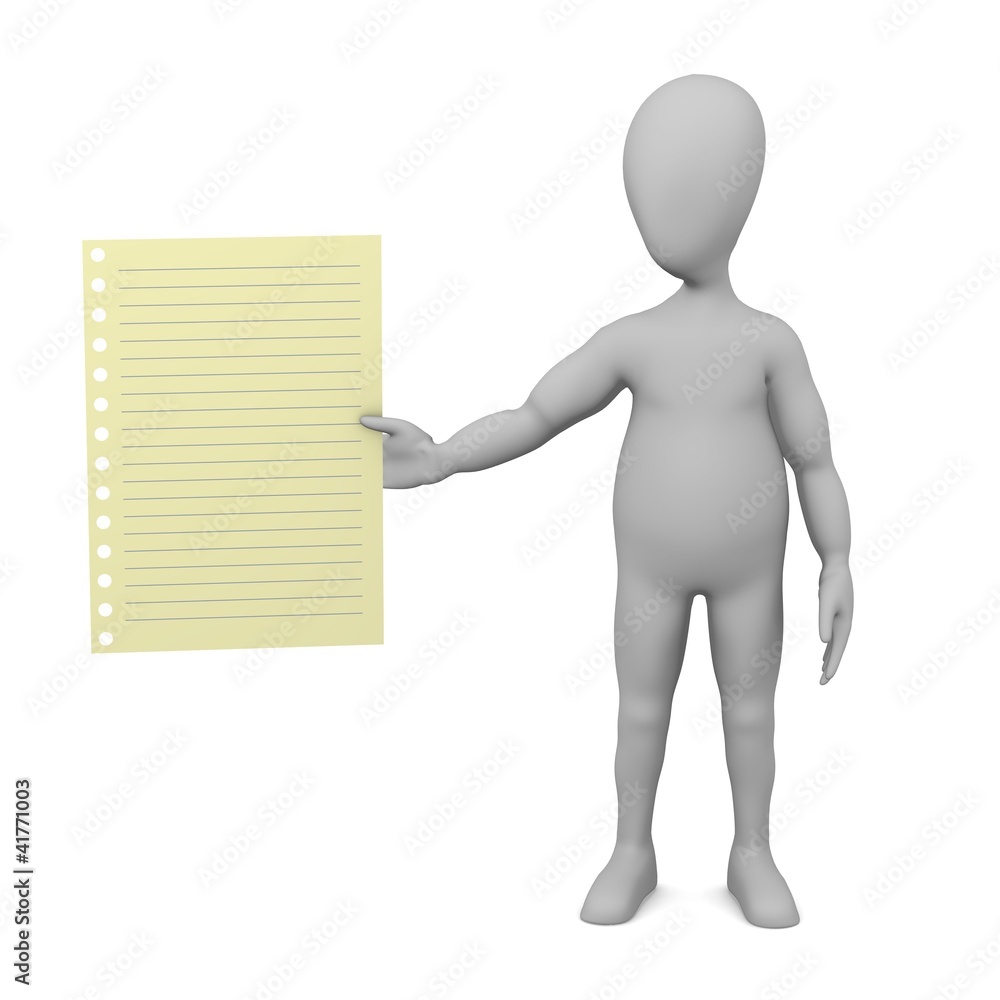3d render of cartoon character with piece of paper 3d render of cartoon character with piece of paper