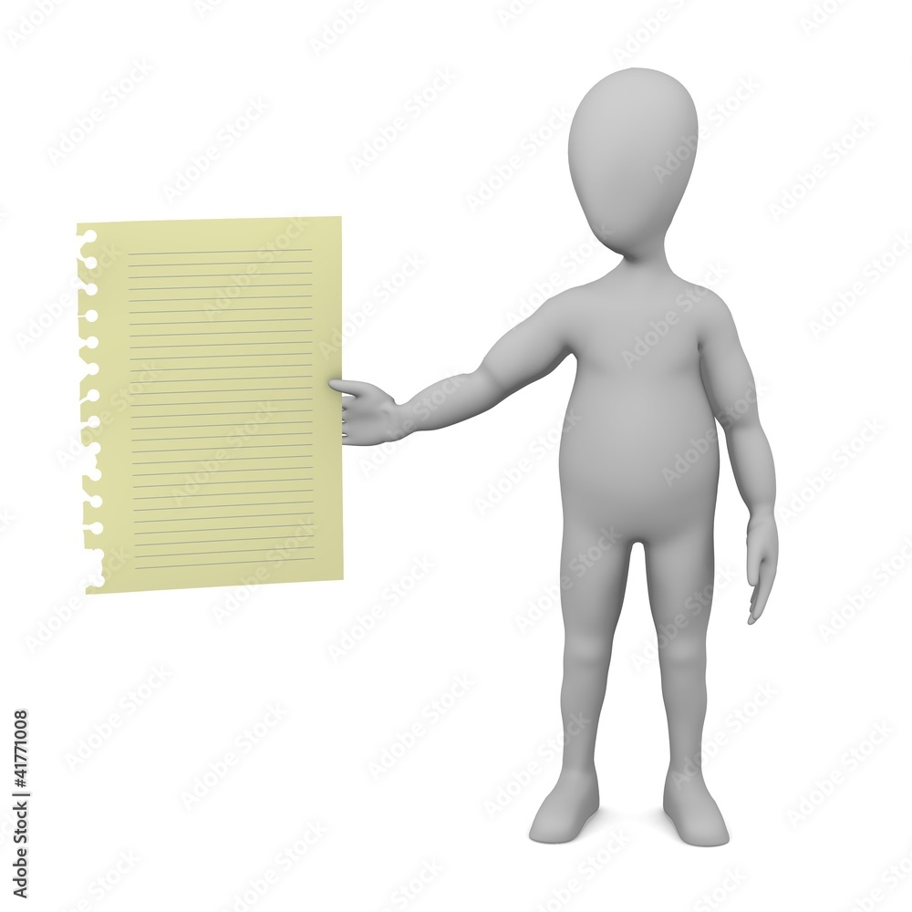 3d render of cartoon character with piece of paper 3d render of cartoon character with piece of paper