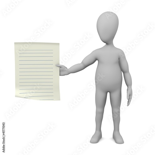 3d render of cartoon character with piece of paper