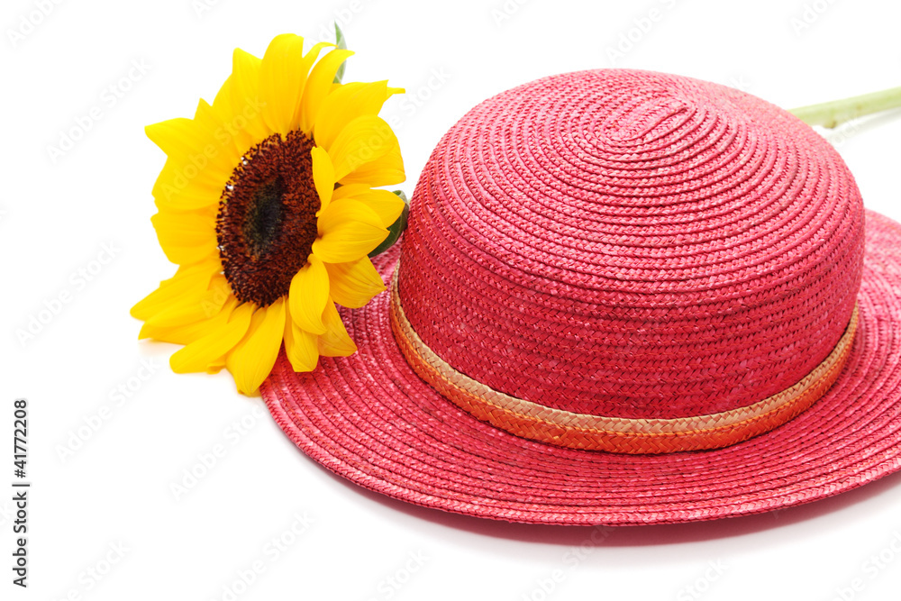 Red straw hat with sunflower Red straw hat with sunflower