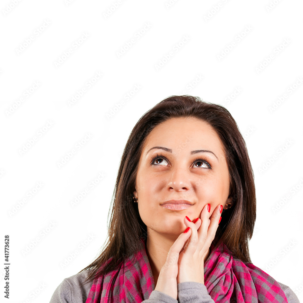 Portrait of a emotional, dreaming, beautiful young female on whi Portrait of a emotional, dreaming, beautiful young female on whi