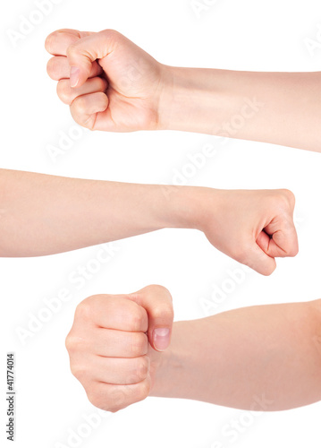 three Clenched Fists on white background