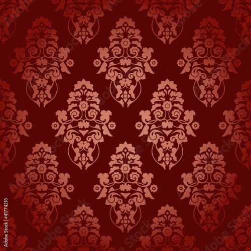 Seamless Pattern Flowers Dark Red