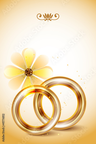 Wedding invitation, with gold wedding rings
