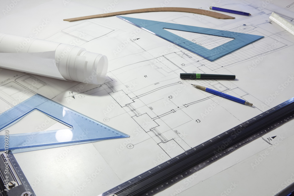 architectural project. architect rolls and plans architectural project. architect rolls and plans