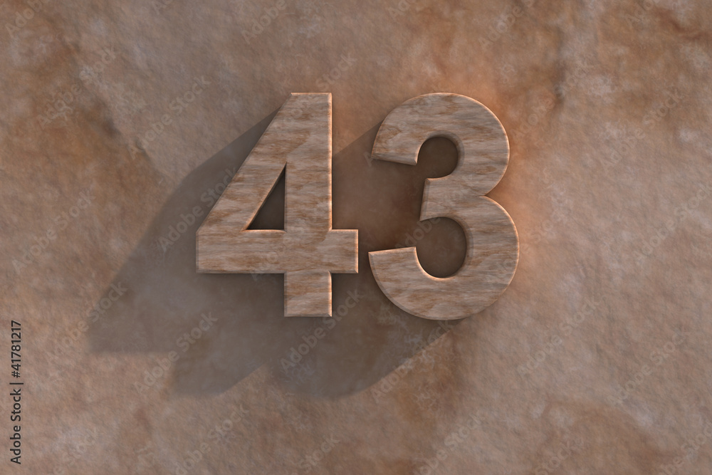 The number 43 carved from marble on marble base The number 43 carved from marble on marble base