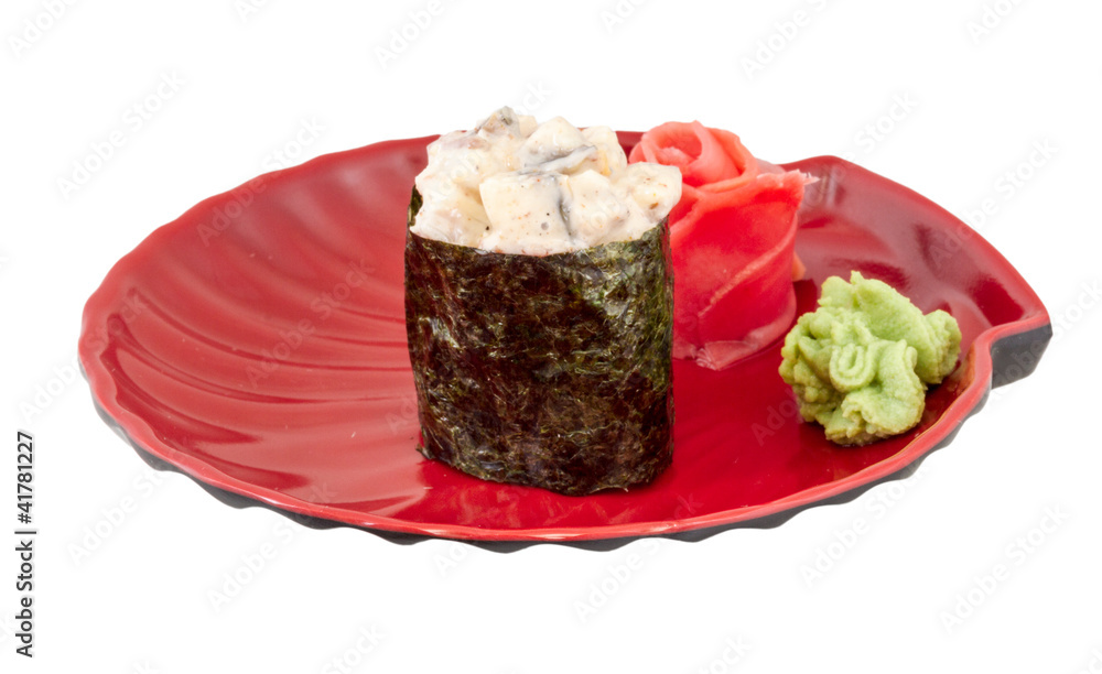 spice sushi unagi with sauced slices of smoked Eel isolated on w spice sushi unagi with sauced slices of smoked Eel isolated on w