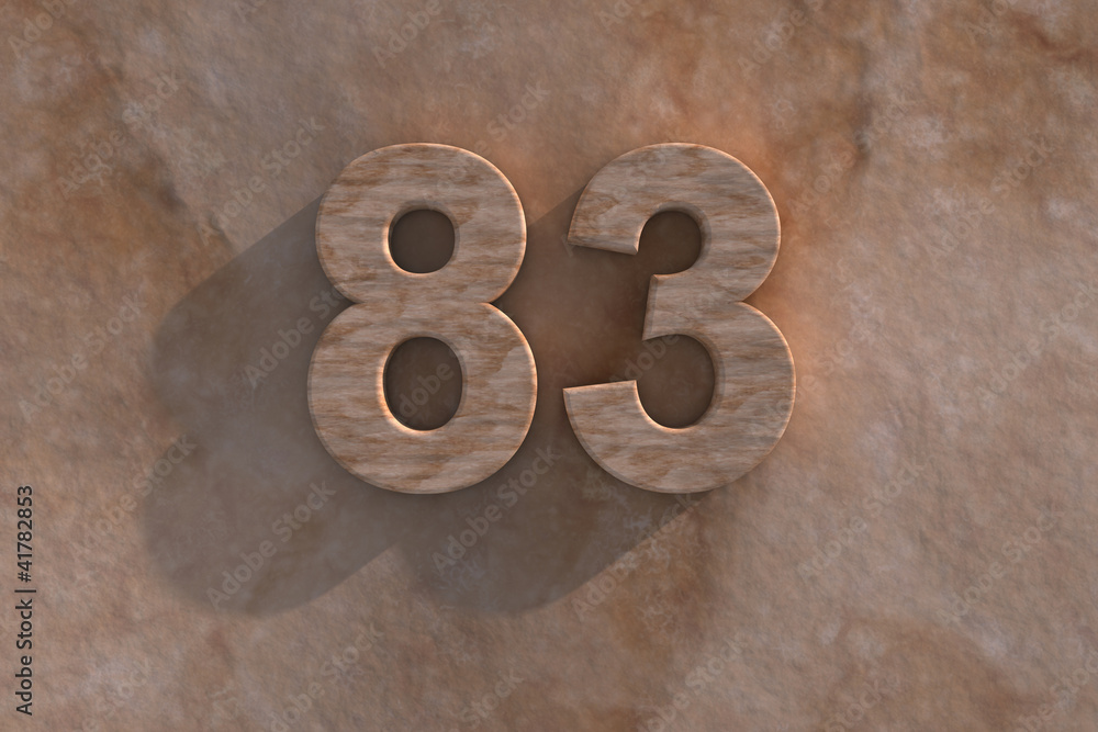 Number 83 carved from marble on marble base