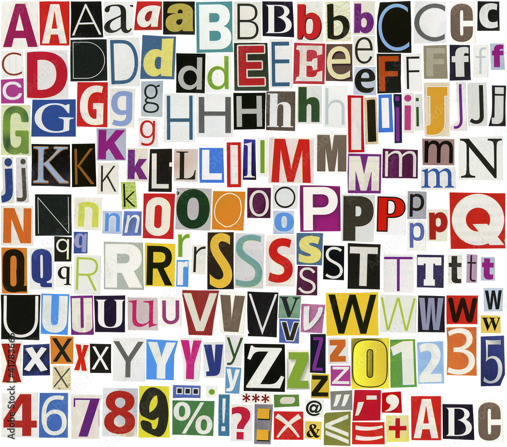 Newspaper clippings alphabet