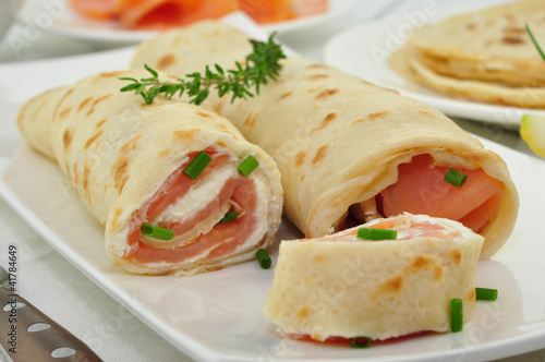 Pfannkuchen mit Lachs