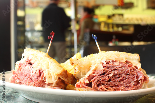 Traditional Reuben sandwich at a deli. photo