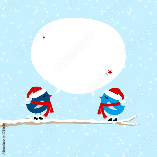 2 Blue Birds On Tree Big Speech Bubble Blue