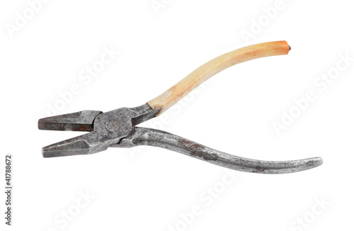 Old and rusty pliers, isolated on white background