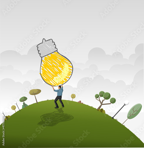 Business man changing big light bulb. Idea.