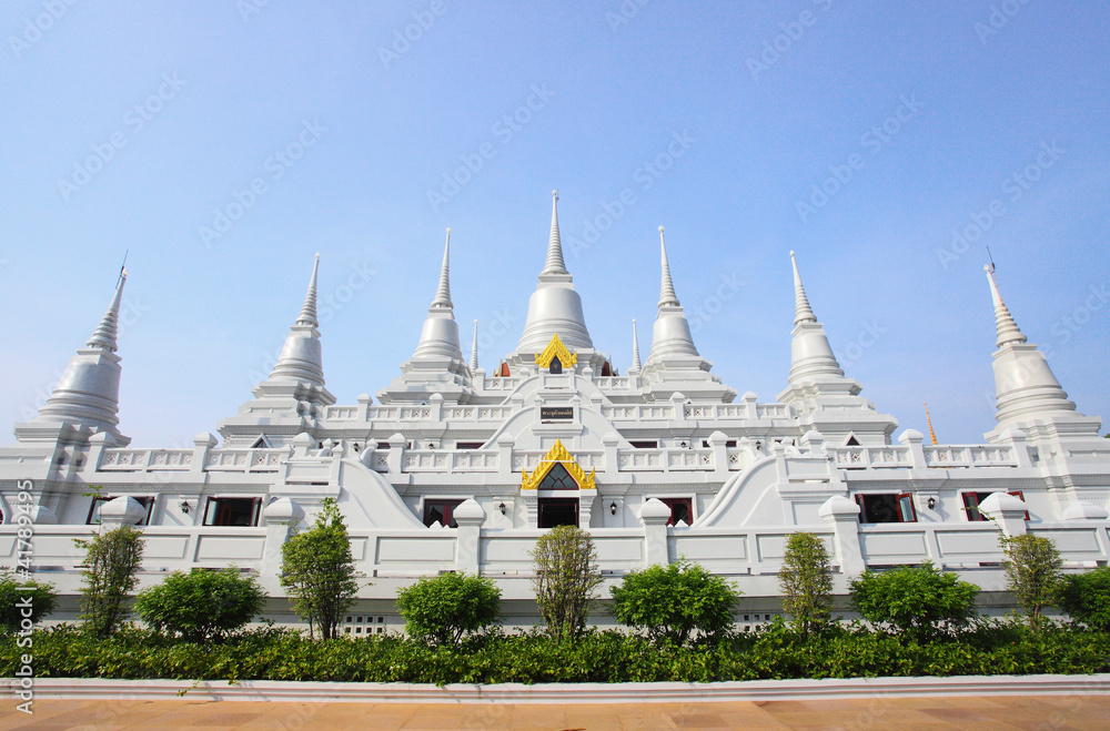 White pagoda group at Asokaram temple, Thailand