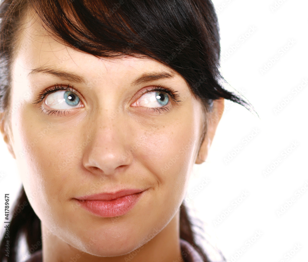 Nice woman looking at copyspace isolated Nice woman looking at copyspace isolated
