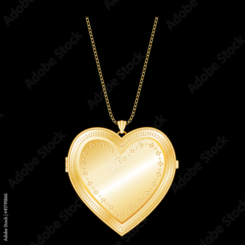 Vintage Engraved Gold Heart Locket, Chain Necklace. EPS8.