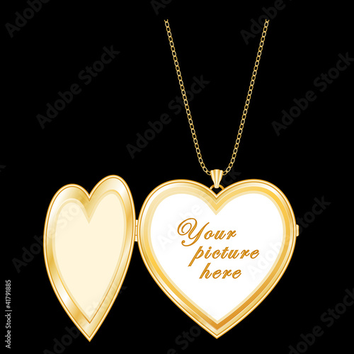 Vintage Gold Heart Locket, Chain Necklace, Copy space, EPS8.