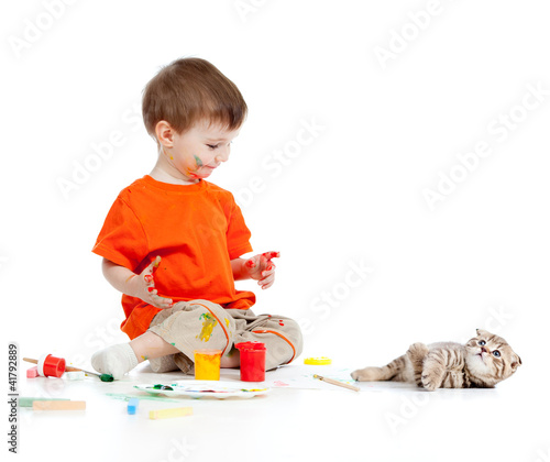 Adorable dirty child with p...