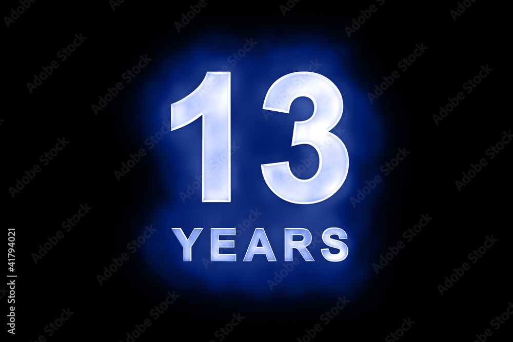 13 Years in glowing white numbers on blue 13 Years in glowing white numbers on blue