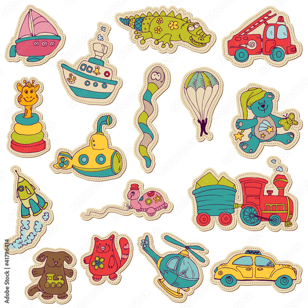 Baby Toys Stickers - for design and scrapbook - in vector