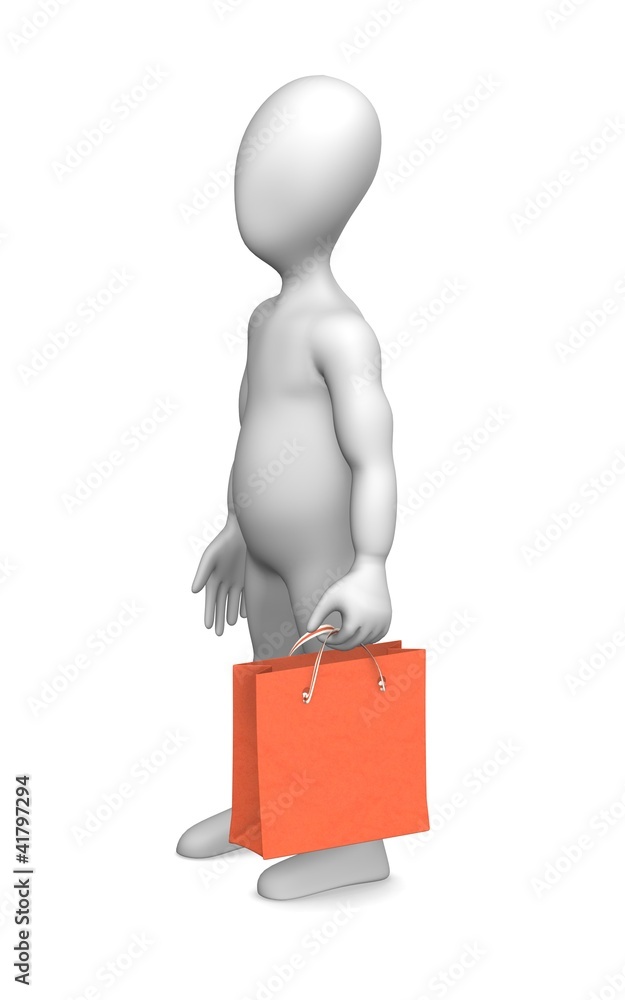 3d render of cartoon character with shopping bag 3d render of cartoon character with shopping bag