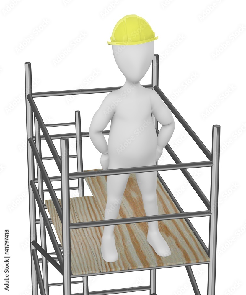 3d render of cartoon character on scaffolding Stock Photo | Adobe Stock