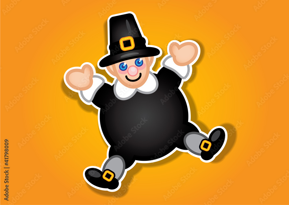 Thanksgiving Pilgrim Vector Sticker / Label