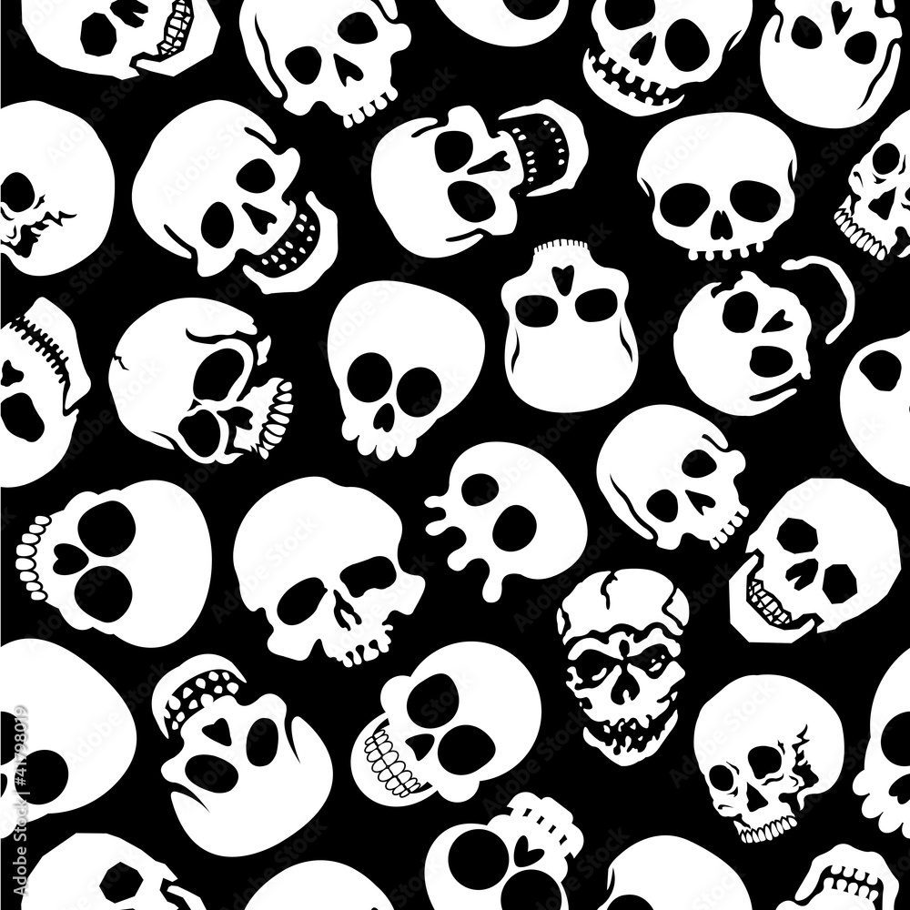 Skulls in Black Background Seamless Pattern Stock Vector | Adobe Stock