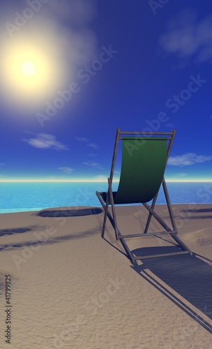 chaise longue verte sur la plage