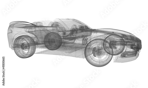 3D rendered wireframe Sports Car